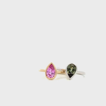 1.50 Ctw Pear Shape Bezel Olive Green Sapphire Engagement Ring in 14k Solid Gold , Modern Birthstone Ring , Dainty Pear Shape Ring #8858