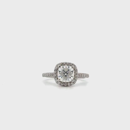 Moissanite Engagement Ring Cushion Cut 14K White Gold, Halo Engagement Ring, Cushion Cut Halo Moissanite Engagement Ring For Ladies, #6886