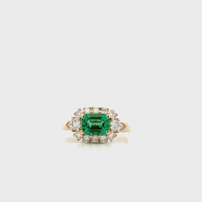 3.50 CTW Emerald Cut Emerald Engagement Ring 14K Solid Gold, East West Emerald Cut Emerald  Wedding Ring, May Birthstone Jewelery  #9016