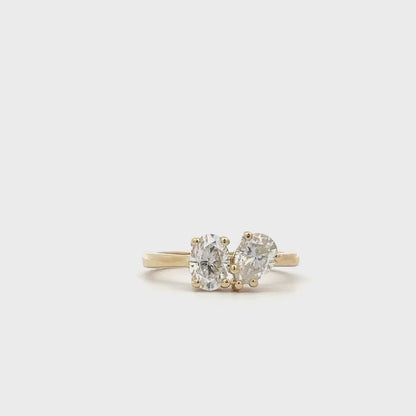 Toi et Moi Ring, Two Stone Engagement Ring, Birthstone Ring, Oval and Pear Ring, Unique Engagement Ring, Anniversary Ring,  Love Ring, #7312