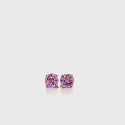 Pink Sapphire Earrings, Round Brilliant Stud Earrings,  1.00ctw. Earrings, Birthstone Earrings, 14K White Gold,  #6435