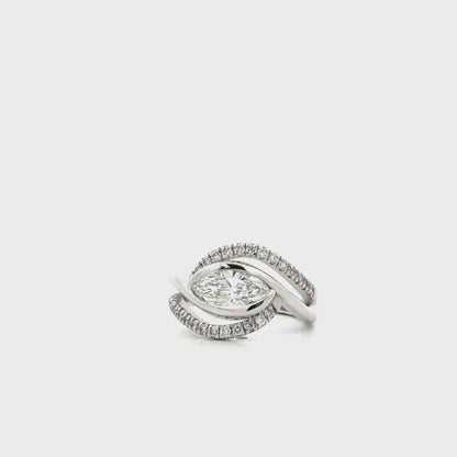 1 Carat East West Marquise Lab grown Diamond Ring 14K Solid Gold, Diamond Wrap Ring, Unique Engagement Ring, Statement Cocktail Ring #8879
