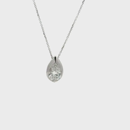 1.00 CTW Lab Grown Diamond Pear Shape Bezel Set Pendant Necklace 14K Solid Gold Dainty Layering Necklace #8829