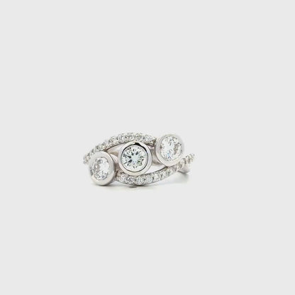 Three Stone Diamond Ring, Bezel Set Lab Grown Diamond Ring,  Modern Diamond Band #8924