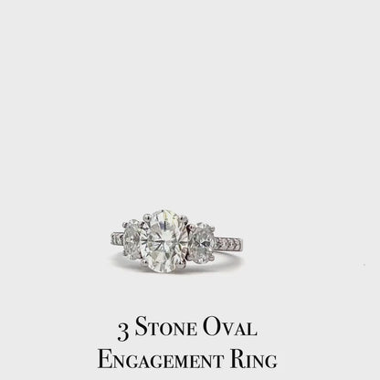 3.00 Carat Oval Lab Grown Diamond Engagement Ring 14k Solid Gold , Three Stone Oval Cut IGI Certified Lab Created Diamond Wedding Ring #8373