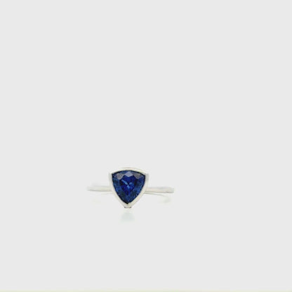 1.00ctw trillion Cut Blue Sapphire Ring, Bezel Set Sapphire Ring, White Gold Solitaire Ring, Minimalist Gemstone Ring,  Gift for Her #8958