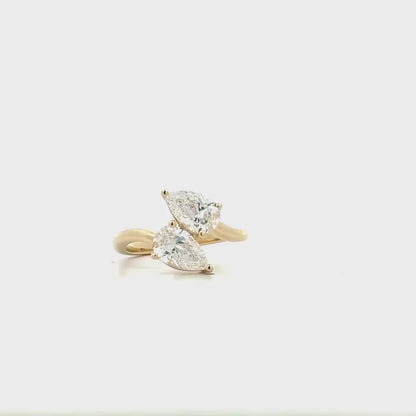 14K Gold Toi et Moi Ring, 2.00 CTW Pear Lab Grown Diamond Engagement Ring #8867
