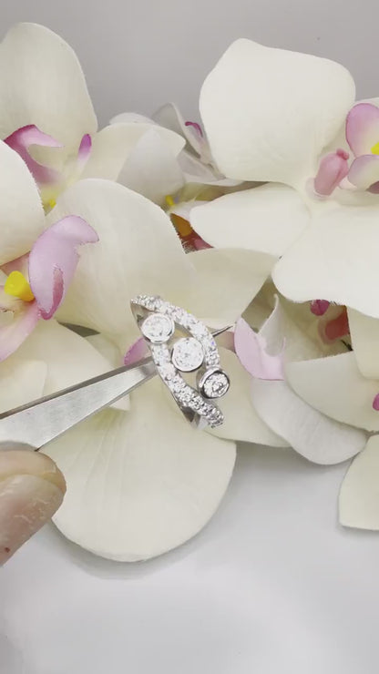 Lab Diamond Cluster Ring 14k Solid Gold , Three Stone Mothers Ring Infinity Design , Lab Grown Diamond Stacking Ring , Unique Diamond  #8603
