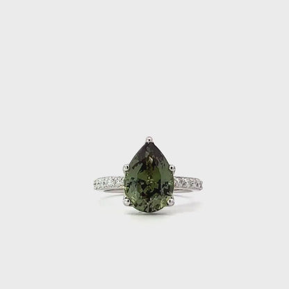 Green Sapphire Pear Shaped Engagement Ring 14k Gold Ring , Pear Shape Green Sapphire Solitaire Engagement Rings , Green Sapphire Ring #7257