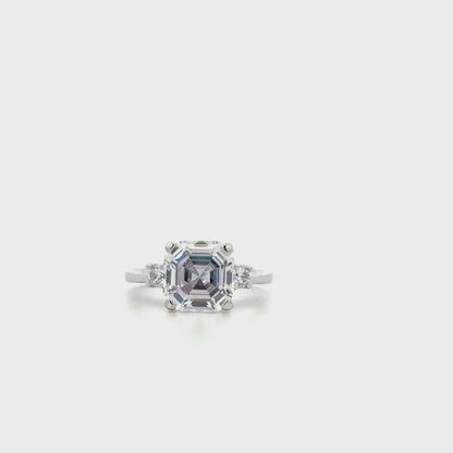 Asscher Cut Moissanite Engagement Ring 14K Solid Gold , Asscher Cut Solitaire Moissanite Wedding Ring 3 Stone Everyday Ring #8801