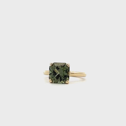 Olive Green Sapphire Engagement Ring 14k White Gold Radiant Cut Olive Green Sapphire Engagement Ring Radiant Shaped Sapphire Solitaire #7332