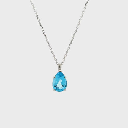 2.00 CTW Pear Shape Natural Swiss Blue Topaz Pendant Necklace , December Birthstone Pear Pendant 14K Solid Gold , Layering Necklace , #8808