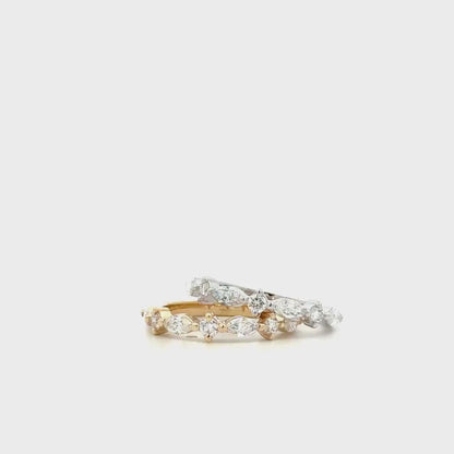 Lab Grown Diamond Stacking Band 14K Solid Gold , Unique Marquis Diamond and Round Diamond Dainty Wedding Band #8799