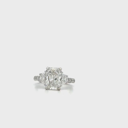 Lab Grown Diamond Engagement Ring 14K Solid Gold, Radiant Cut Three Stone Lab Diamond Wedding Ring, IGI Certified Diamond Ring for Her #8698
