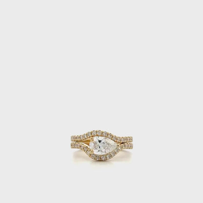 Pear Shape Lab Grown Diamond Engagement Ring 14k Solid Gold East West Pear Shape Diamond Ring,Sideways Pear Diamond Ring, Unique Ring  #8679