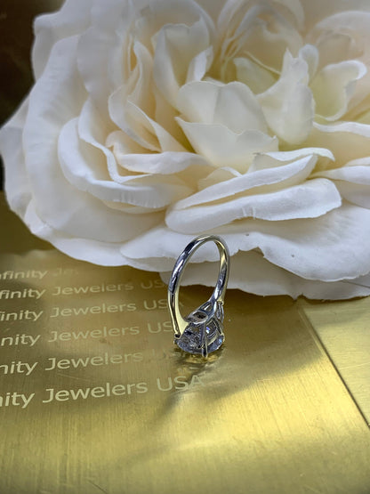 Moissanite Round Engagement Ring,  Round Moissanite Engagement Ring, Trillion Ring, 14k White Gold #6731 #5449
