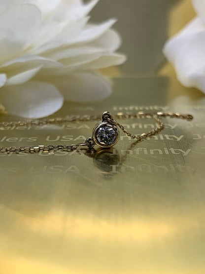 Round Diamond necklace, bezel set, with 18 inch chain, wedding gift or bridal gift 0.25ctw, 14k yellow gold # 6047