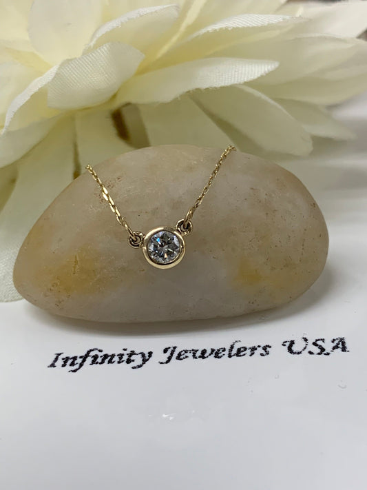 Round Diamond necklace, bezel set, with 18 inch chain, wedding gift or bridal gift 0.25ctw, 14k yellow gold # 6047