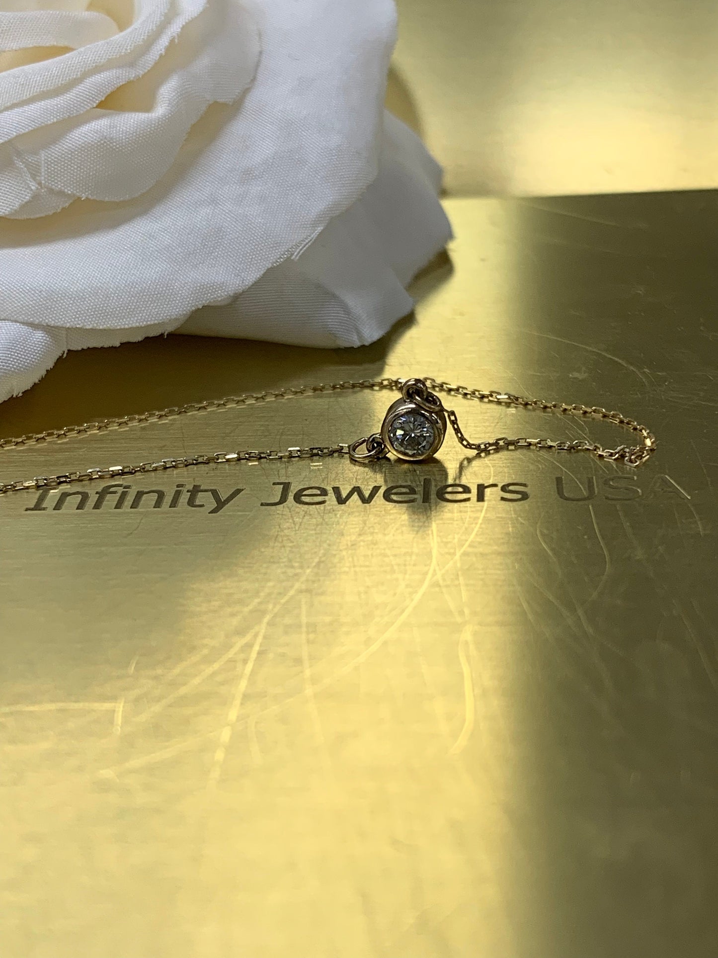 Round Diamond necklace, bezel set, with 18 inch chain, wedding gift or bridal gift 0.25ctw, 14k yellow gold # 6047