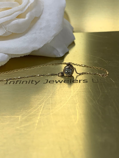 Round Diamond necklace, bezel set, with 18 inch chain, wedding gift or bridal gift 0.25ctw, 14k yellow gold # 6047