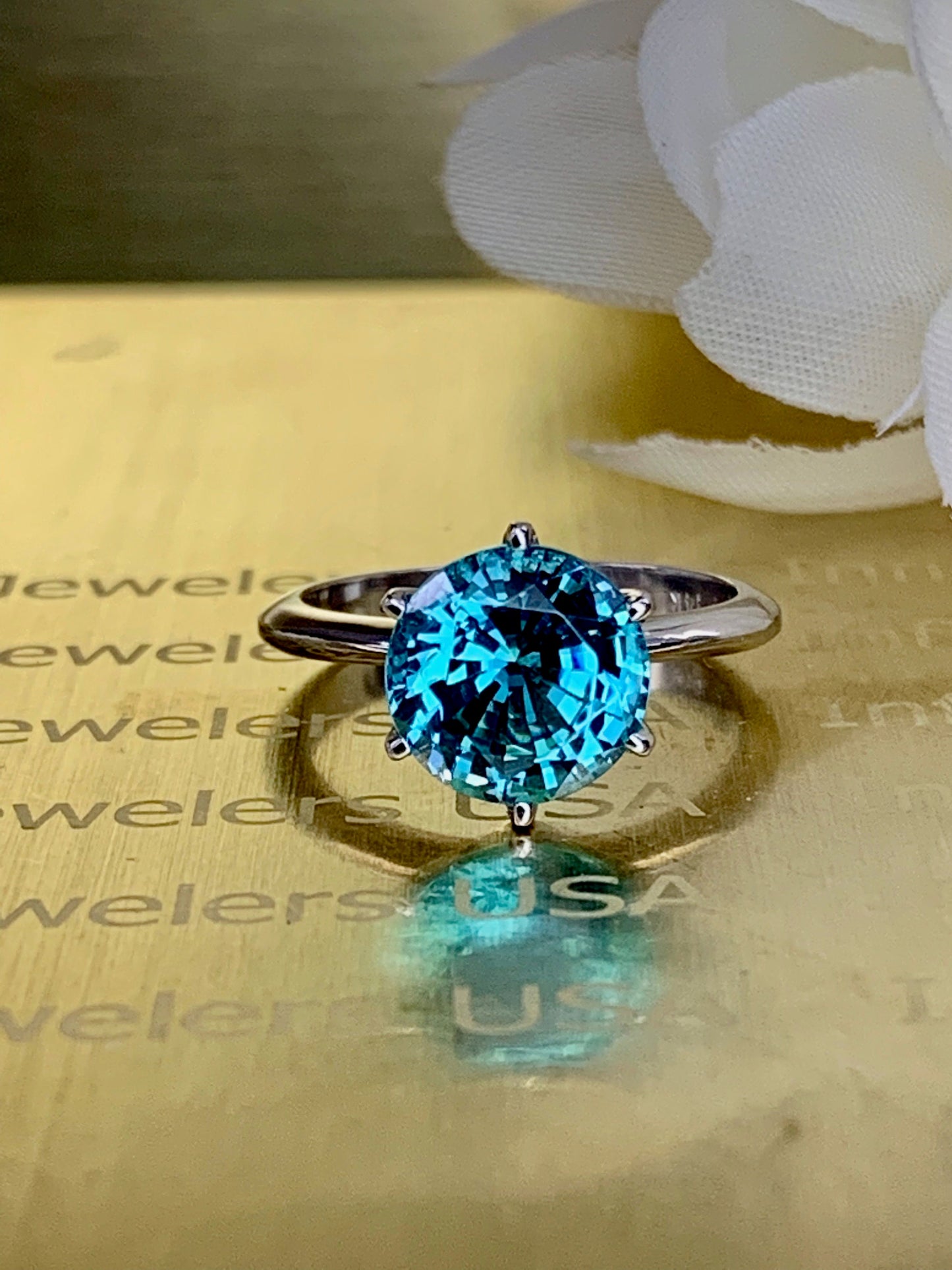 Round solitaire engagement ring / Neon Blue Paraiba Engagement Ring / Proposal Solitaire Ring / 14k White Gold / #6120