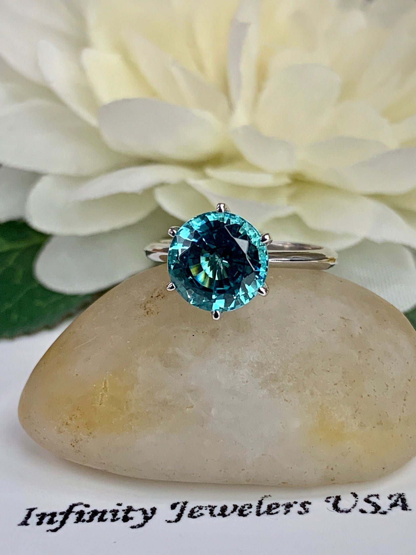 Round solitaire engagement ring / Neon Blue Paraiba Engagement Ring / Proposal Solitaire Ring / 14k White Gold / #6120