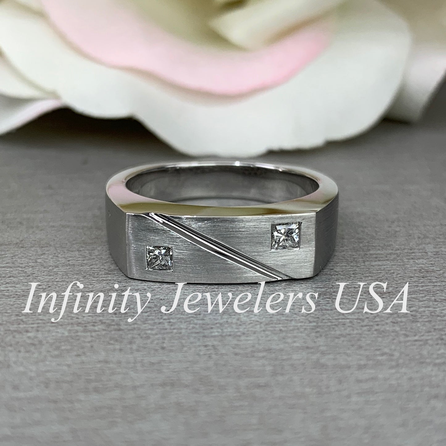 Men's Ring / Princess Cut Ring / Natural Dimond Ring / Gift Ideas For Him / 14k White Gold / #633
