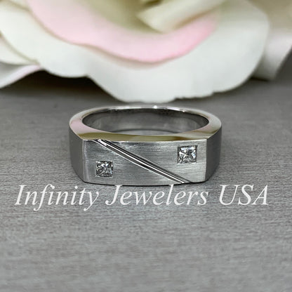 Men's Ring / Princess Cut Ring / Natural Dimond Ring / Gift Ideas For Him / 14k White Gold / #633