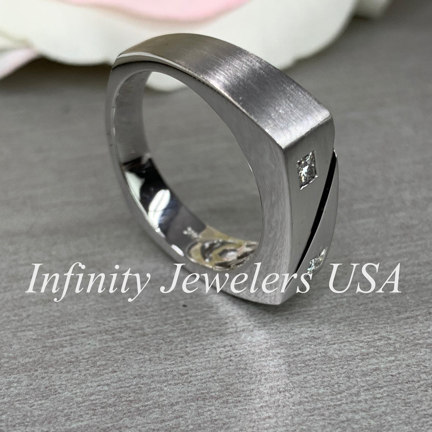 Men's Ring / Princess Cut Ring / Natural Dimond Ring / Gift Ideas For Him / 14k White Gold / #633