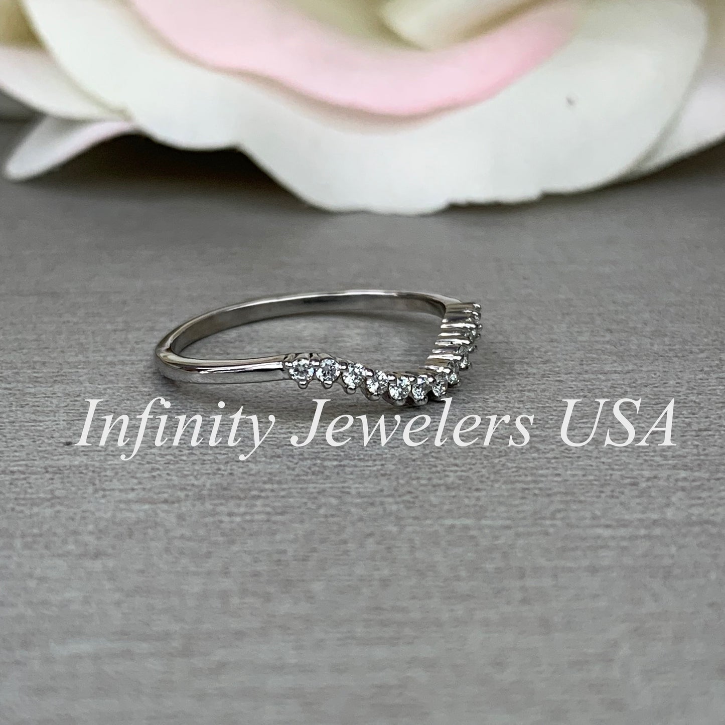 Curved Matching Diamond Wedding Band, 14k Gold Universal Curved Moissanite Band For Her, Ladies Round Diamond Cluster Matching Ring    #6087