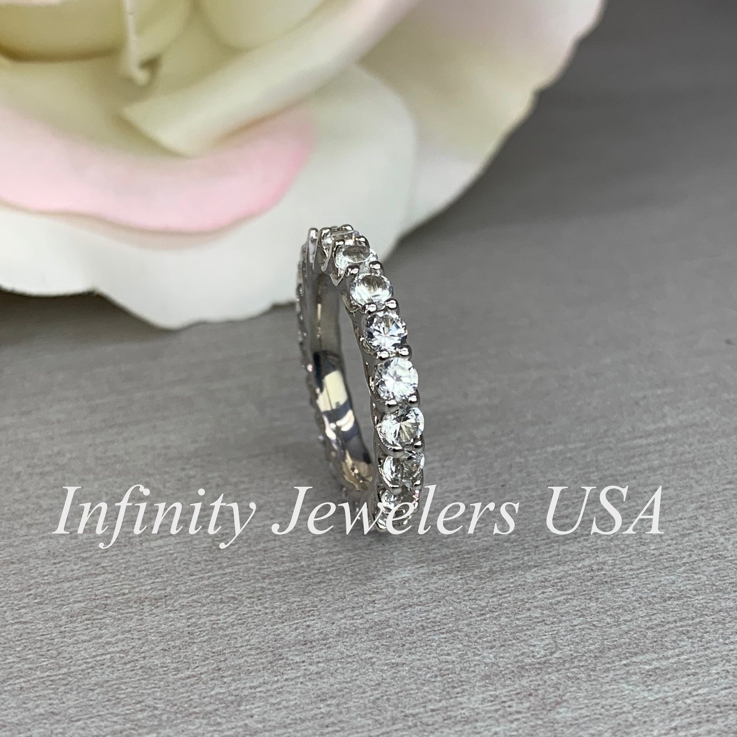 Moissanite Eternity Band, Stackable Eternity Band, Round Moissanite Wedding Band, 14K Gold Wedding Ring, Ladies Eternity Ring, #7036