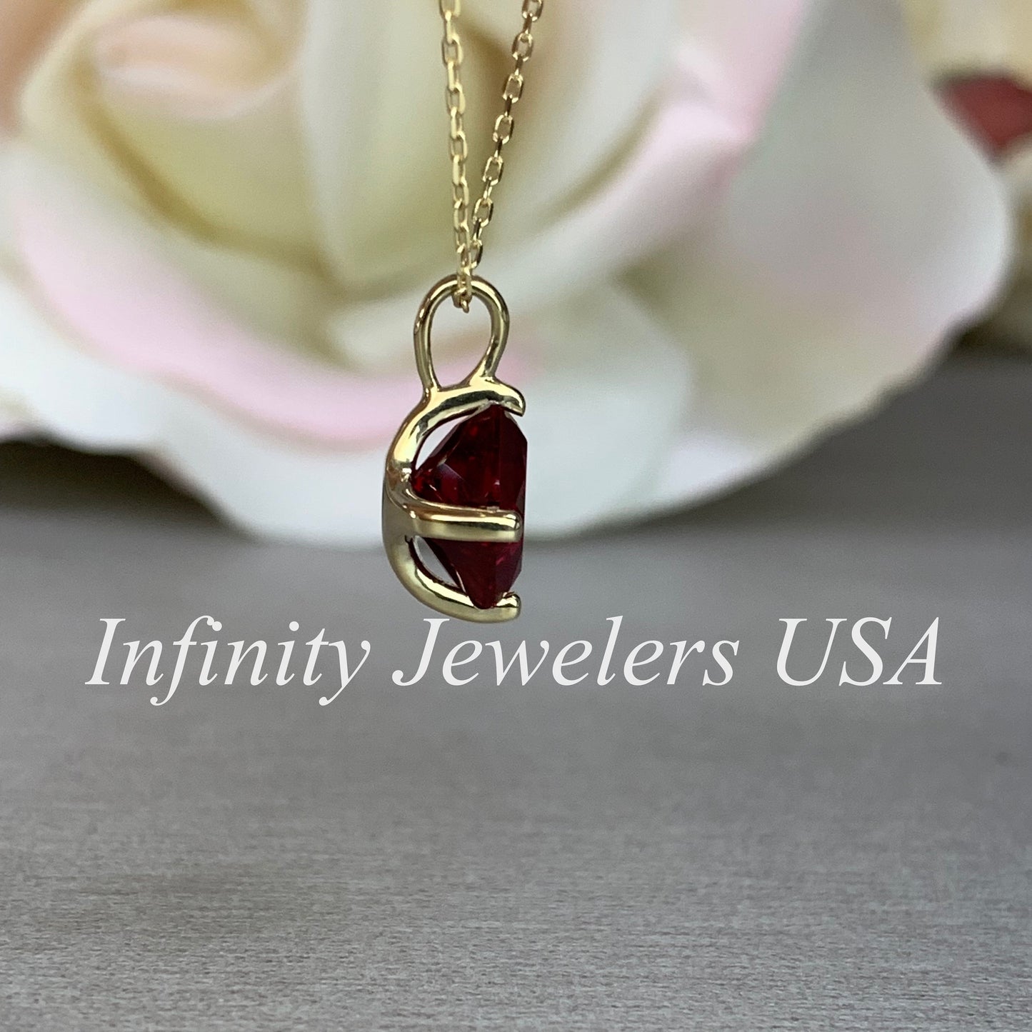 Radiant Cut Ladies Necklace / Bloody Red Ruby Necklace / Everyday Necklace / Anniversary Gift / 18" Cable Chain / 14k Yellow Gold / #6187