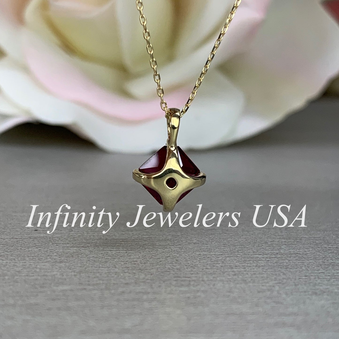 Radiant Cut Ladies Necklace / Bloody Red Ruby Necklace / Everyday Necklace / Anniversary Gift / 18" Cable Chain / 14k Yellow Gold / #6187