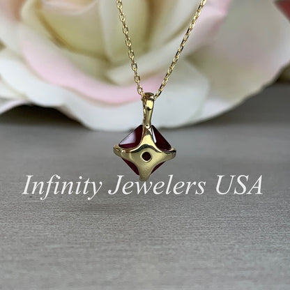 Radiant Cut Ladies Necklace / Bloody Red Ruby Necklace / Everyday Necklace / Anniversary Gift / 18" Cable Chain / 14k Yellow Gold / #6187