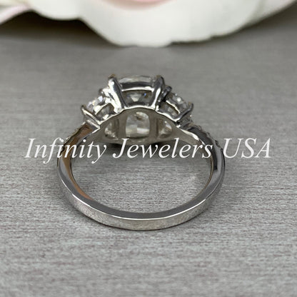 Moissanite Elongated Cushion Cut Engagement Ring With Half Moon Sides And Round Accents  14k White Gold Unique Anniversary Bridal Ring #6957