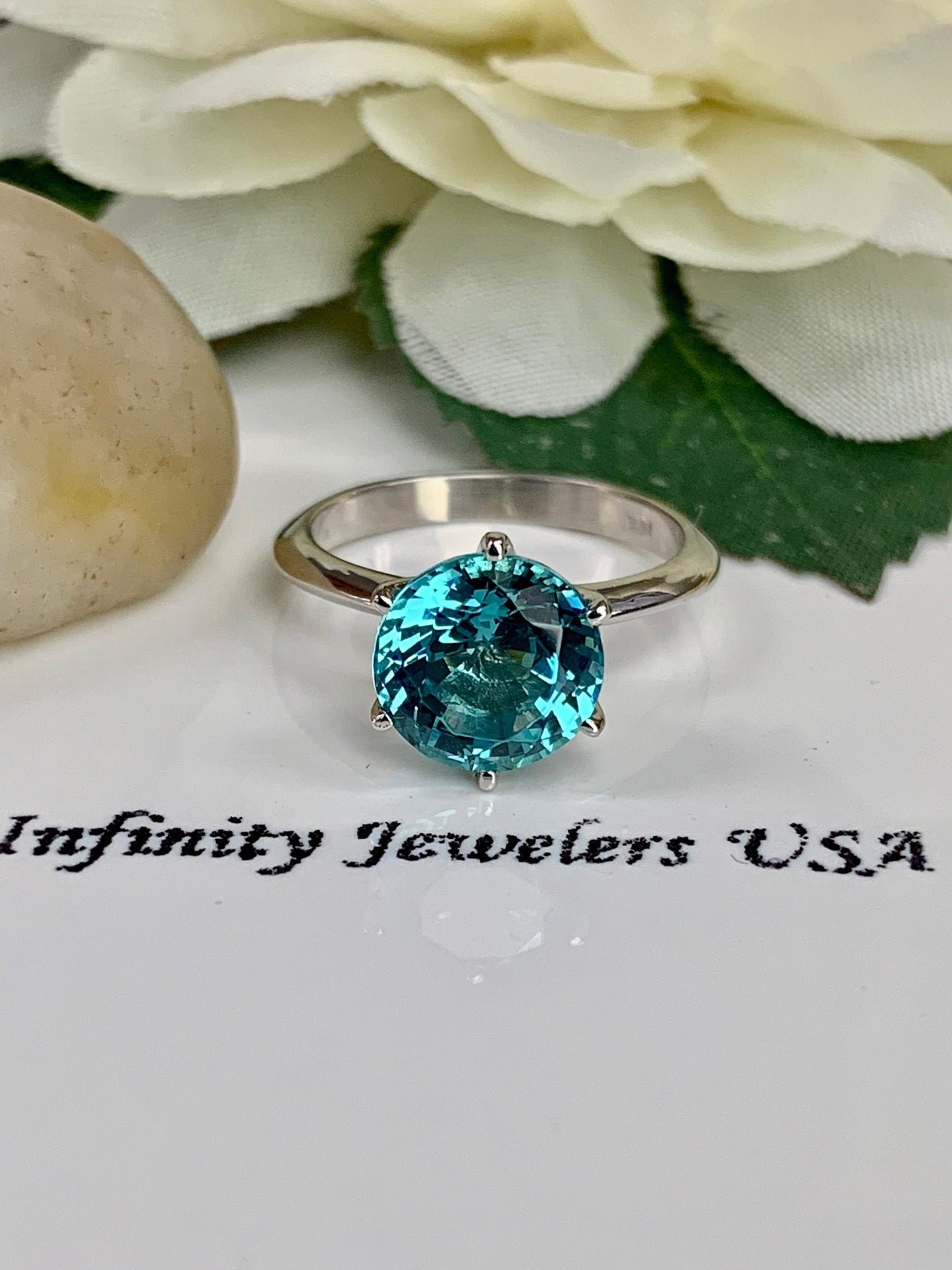 Round solitaire engagement ring / Neon Blue Paraiba Engagement Ring / Proposal Solitaire Ring / 14k White Gold / #6120