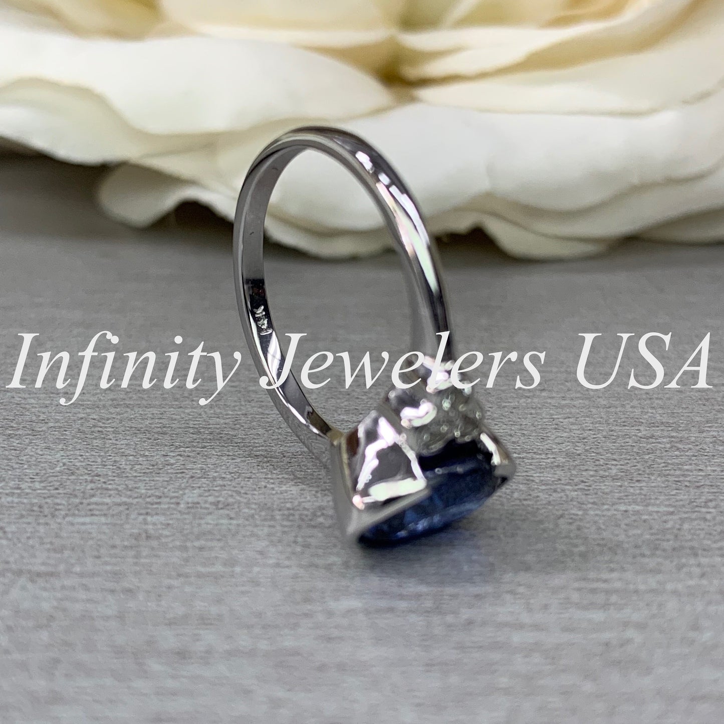 Bezel set blue sapphire engagement ring 14k solid gold Unique oval blue sapphire wedding promise anniversary ring September birthstone