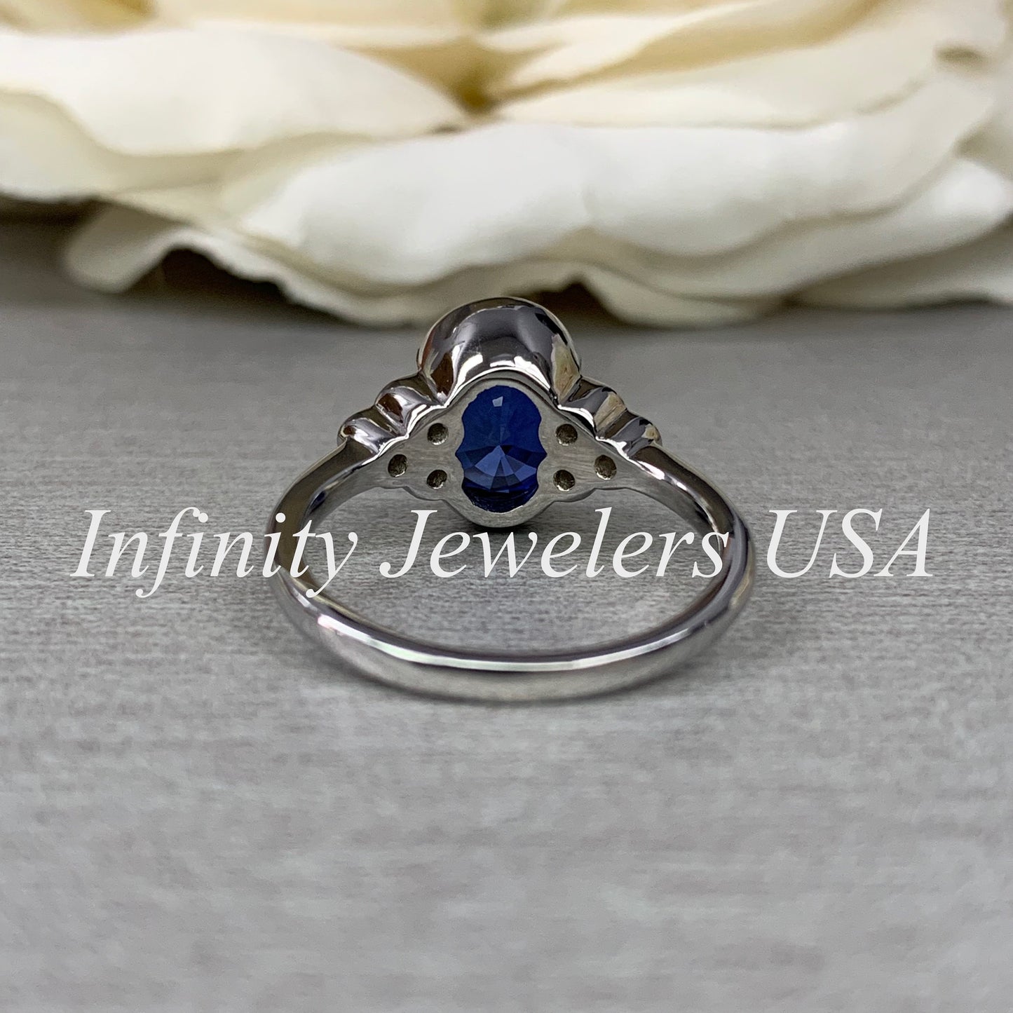 Bezel set blue sapphire engagement ring 14k solid gold Unique oval blue sapphire wedding promise anniversary ring September birthstone