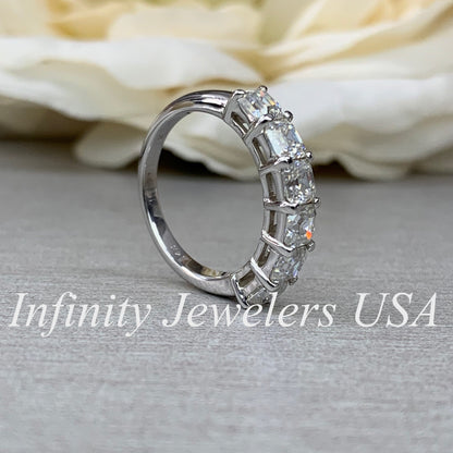 Moissanite Engagement Band / Asscher Cut Wedding Band / Six Stone Ladies Ring / Matching Band / 14k White Gold / #6208