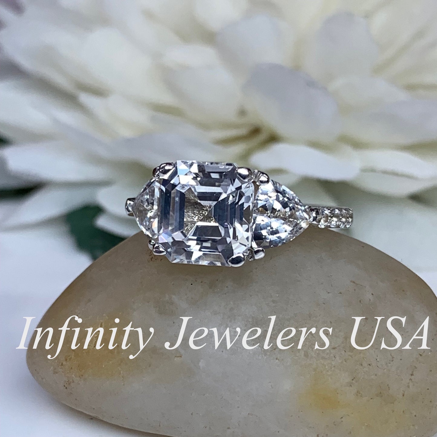 Moissanite Engagement Ring 14K Solid Gold, Asscher Cut Three Stone Moissanite Wedding Ring For Women, Unique Promise Anniversary Ring, #5414