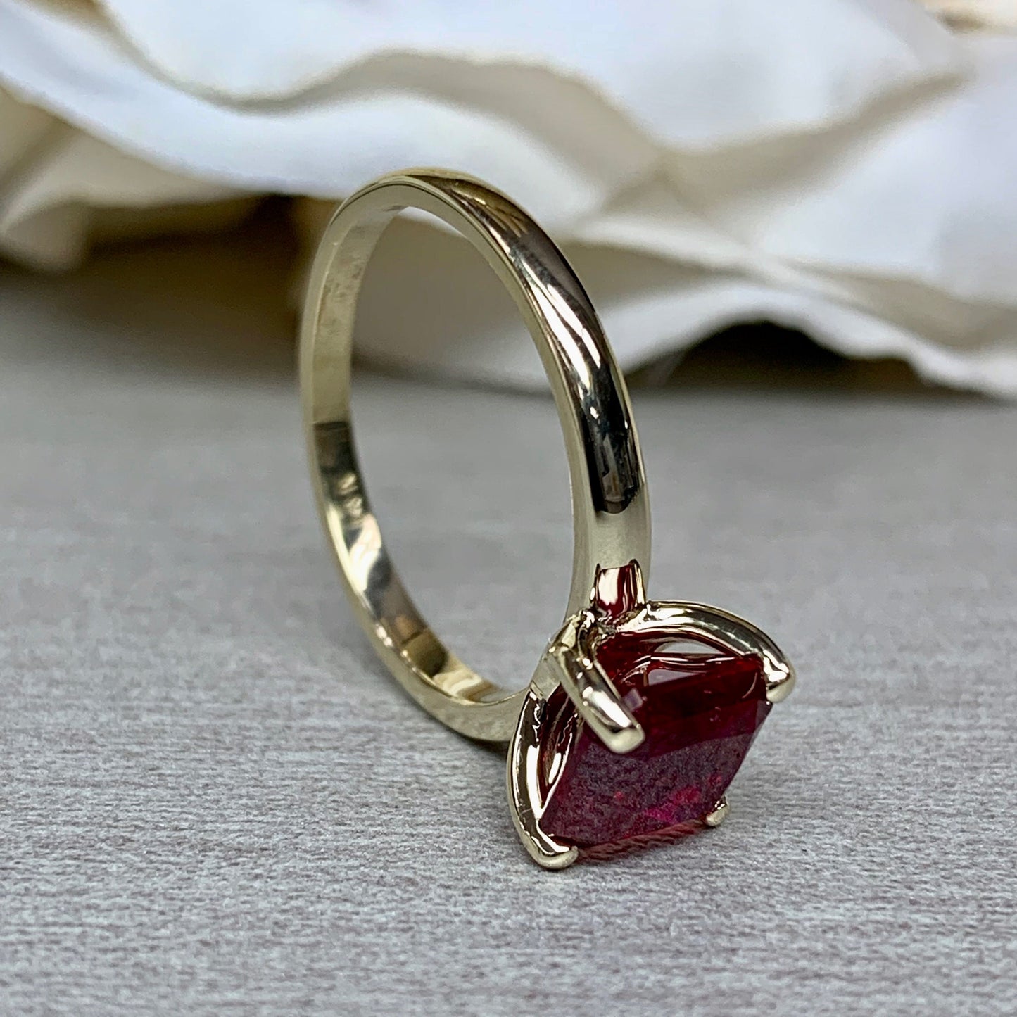 Radiant Cut Engagement Ring / Red Ruby Wedding Solitaire / Ladies Solitaire / 14k Yellow Gold / #6217