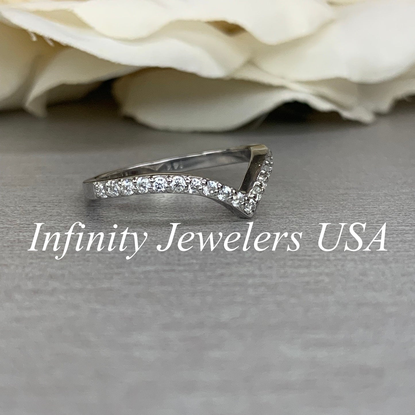 Moissanite V Shaped Band Stacking Promise Ring, Forever One Chevron Diamond Ring, V Shaped Stackable Diamond Rings Stacking Midi Ring #6225