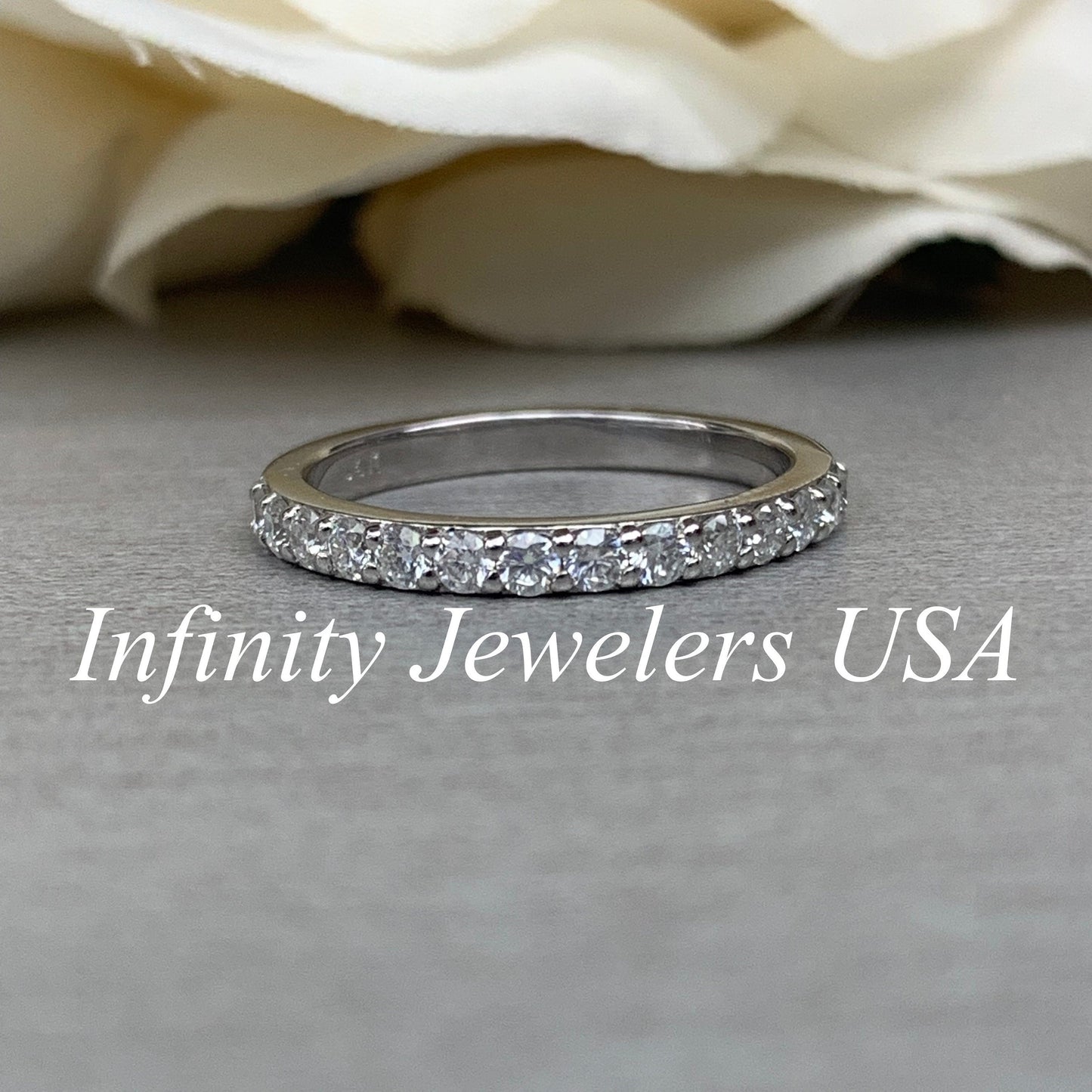 Moissanite Stacking Ladies Band / Engagement Matching Band / 14k White Gold / #6226
