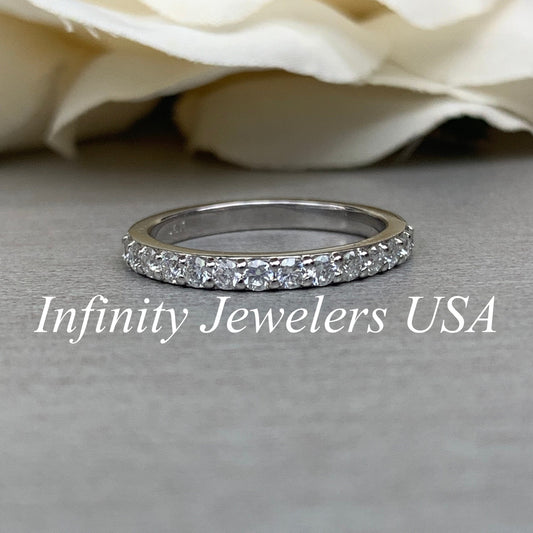 Moissanite Stacking Ladies Band / Engagement Matching Band / 14k White Gold / #6226