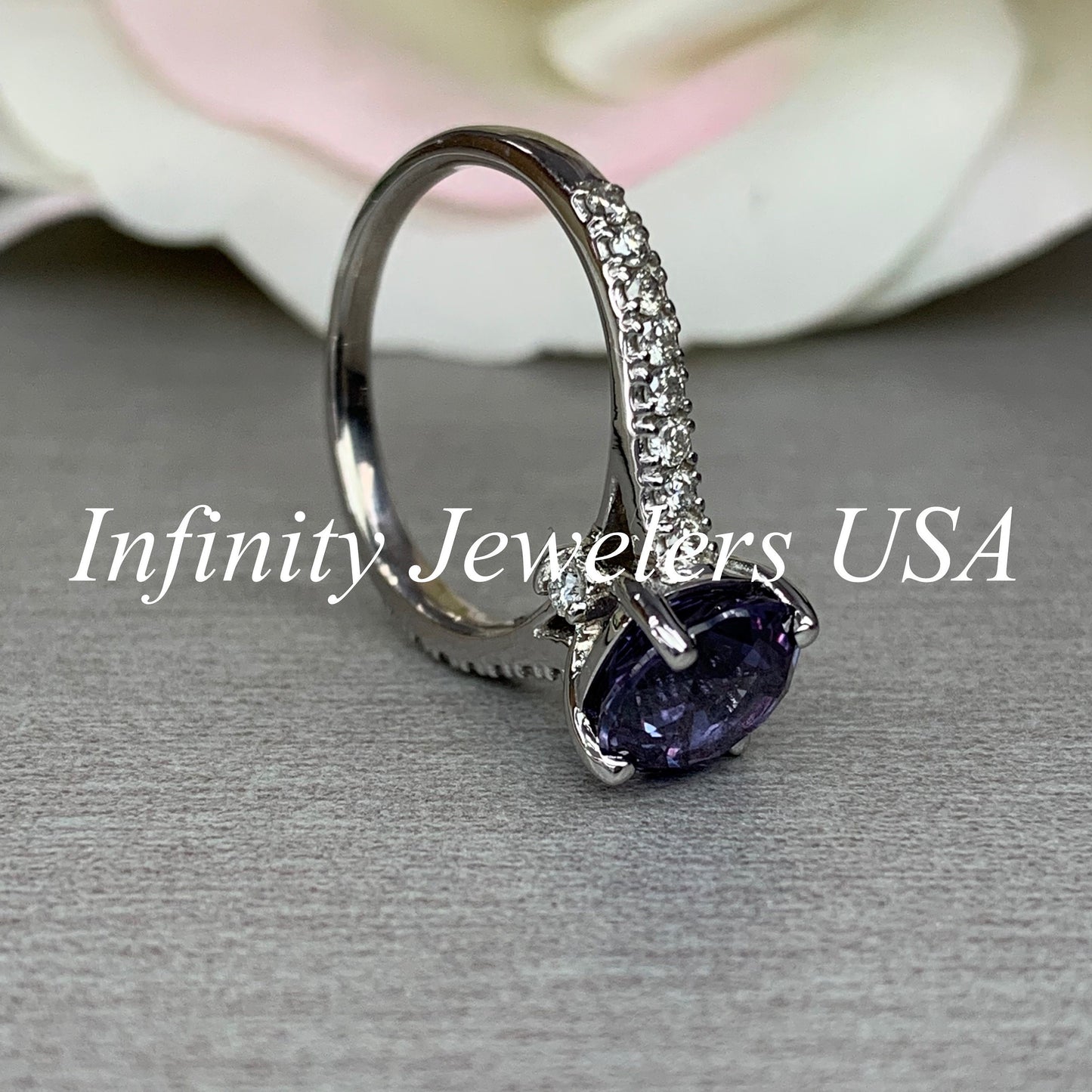 Round Shaped Alexandrite Engagement Ring 14K White Gold Round Solitaire Alexandrite Engagement Rings Promise Anniversary Wedding Ring  #4790