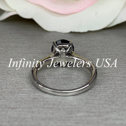 Round Shaped Alexandrite Engagement Ring 14K White Gold Round Solitaire Alexandrite Engagement Rings Promise Anniversary Wedding Ring  #4790