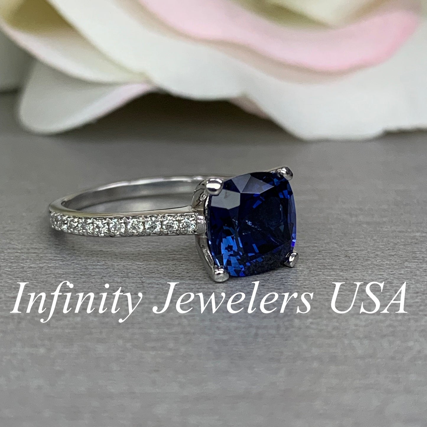 Blue Sapphire Ring 14k solid gold, Cushion Cut Blue sapphire Engagement Ring, September Birthstone Jewelry, Something Blue Bridal Ring