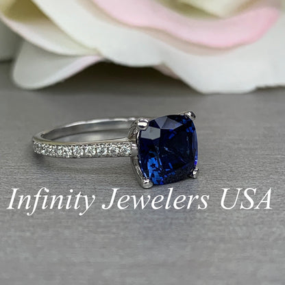 Blue Sapphire Ring 14k solid gold, Cushion Cut Blue sapphire Engagement Ring, September Birthstone Jewelry, Something Blue Bridal Ring