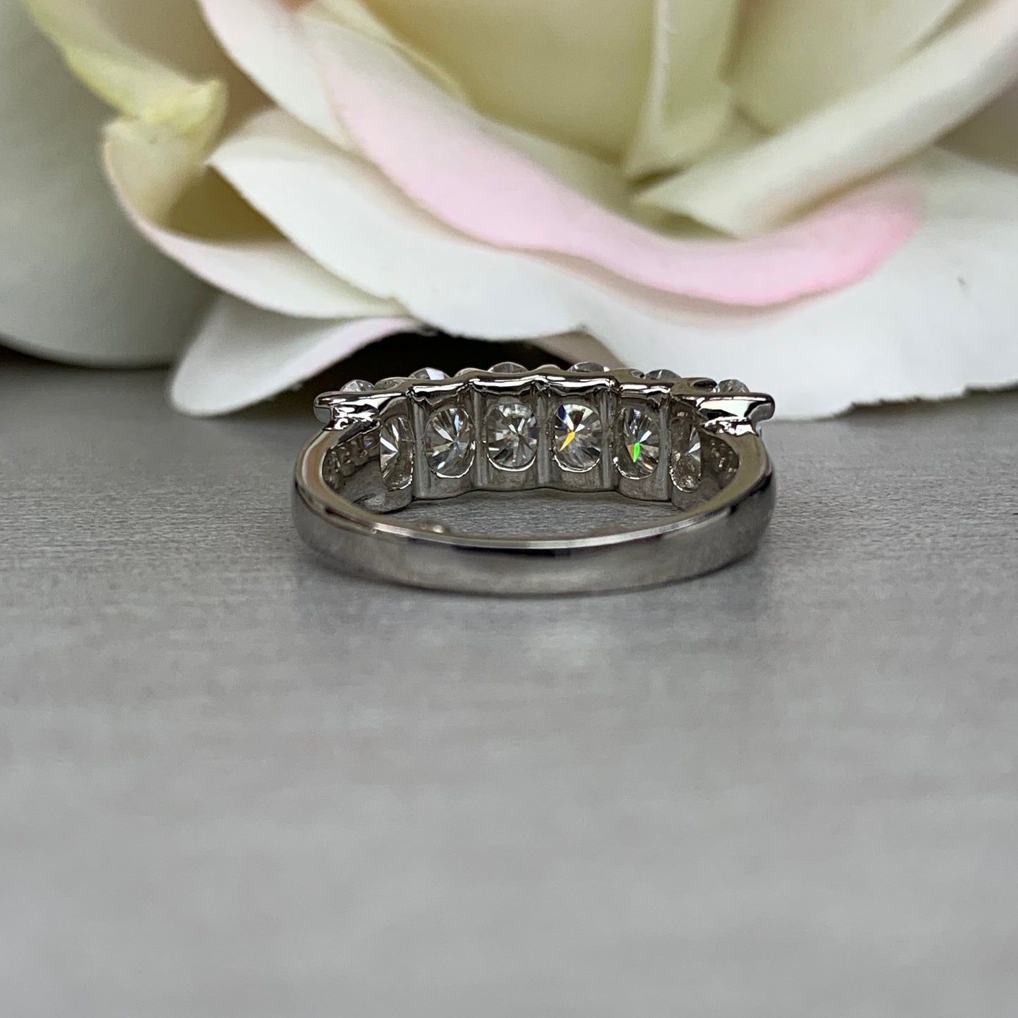 Oval Cut Moissanite Wedding Ring, Six Stone Oval Shape Moissanite Anniversary Band, 14k Gold 6 Stone Oval Moissanite Ring For Ladies   #6091