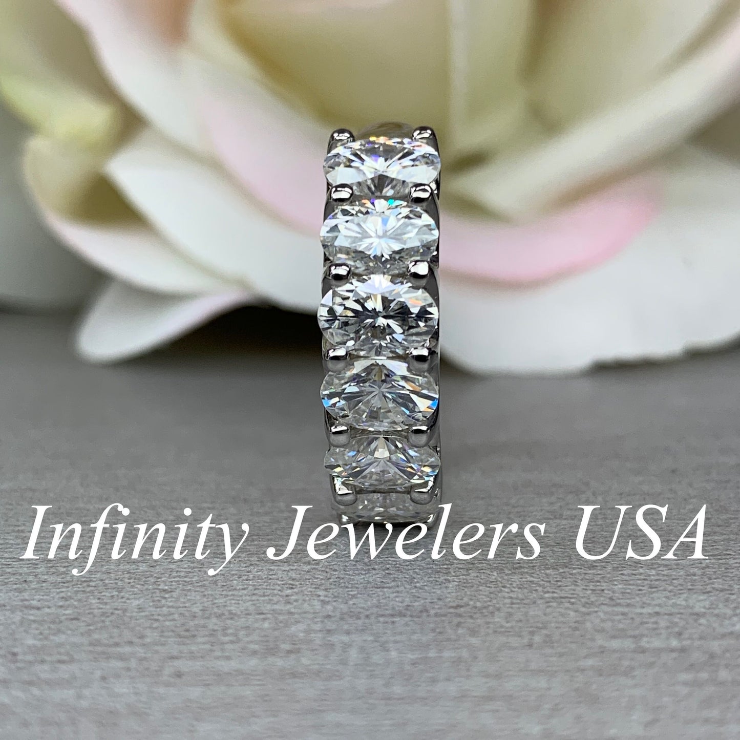 Oval Cut Moissanite Wedding Ring, Six Stone Oval Shape Moissanite Anniversary Band, 14k Gold 6 Stone Oval Moissanite Ring For Ladies   #6091
